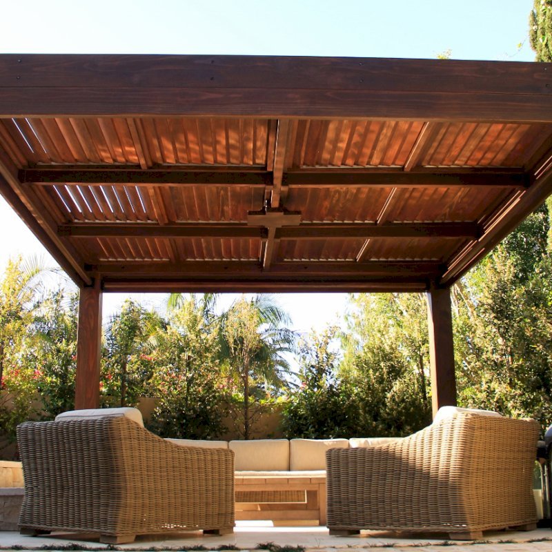 Modern Louvered Garden Pergolas Custom Made From Redwood