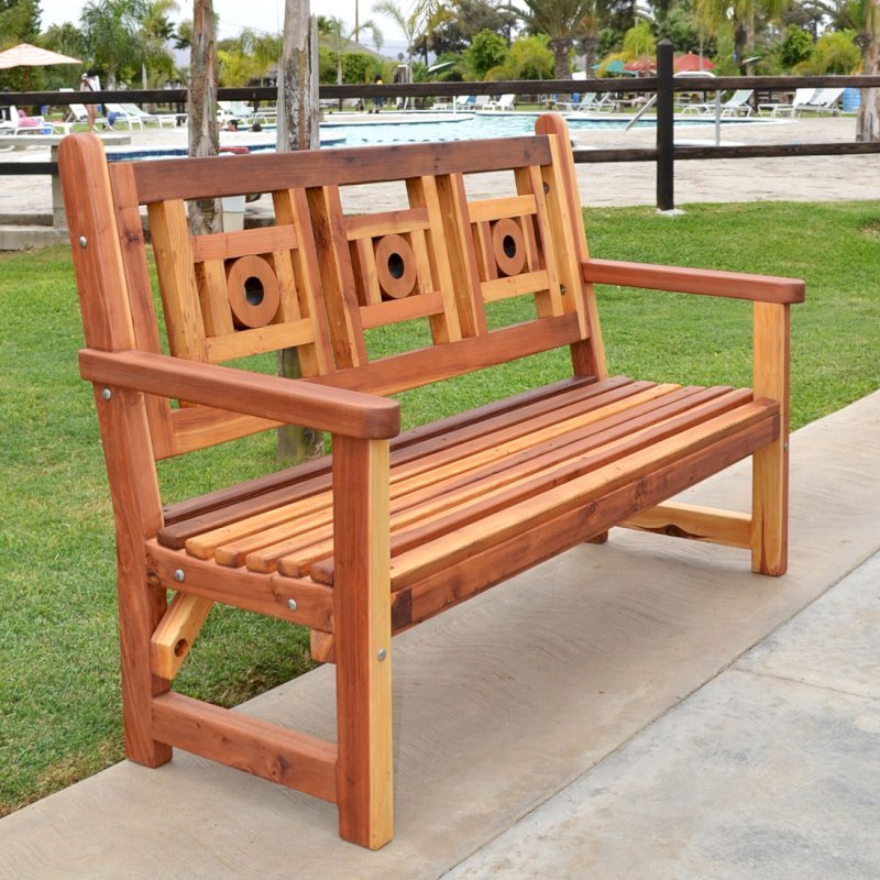 Outdoor Wooden Bench With Design For Garden Seating