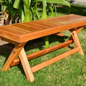 folding outdoor wood bench, portable with spinning wood locks