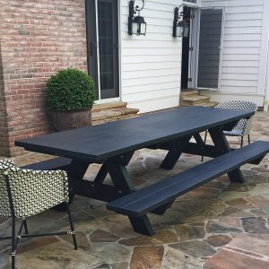 black stained picnic table