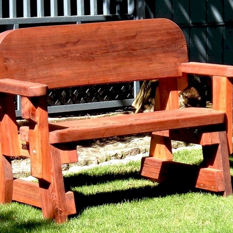 Solid Redwood Park Bench, Outdoor Wood Benches