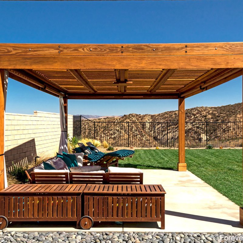 Modern Fat Timber Pergola, Custom Made from Redwood