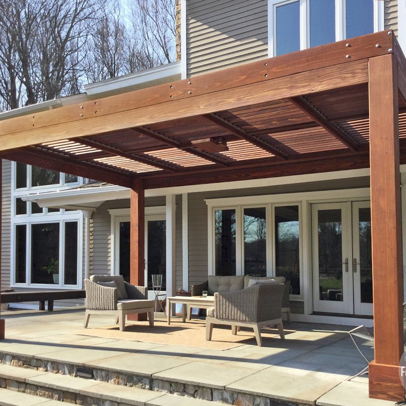 Modern Louvered Garden Pergolas, Custom Made from Redwood