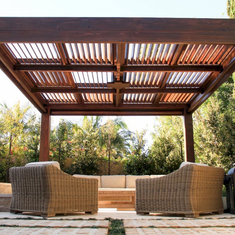 Modern Louvered Garden Pergolas, Custom Made from Redwood