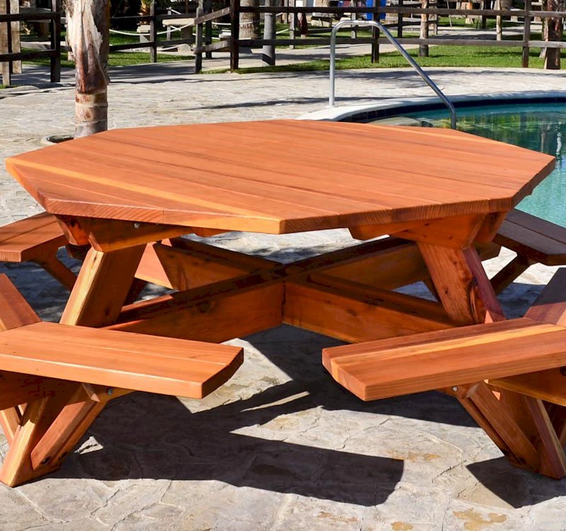 Octagon Picnic Table Wood Picnic Table With Attached Bench