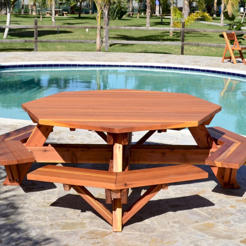 Octagon Picnic Table Wood Picnic Table With Attached Bench