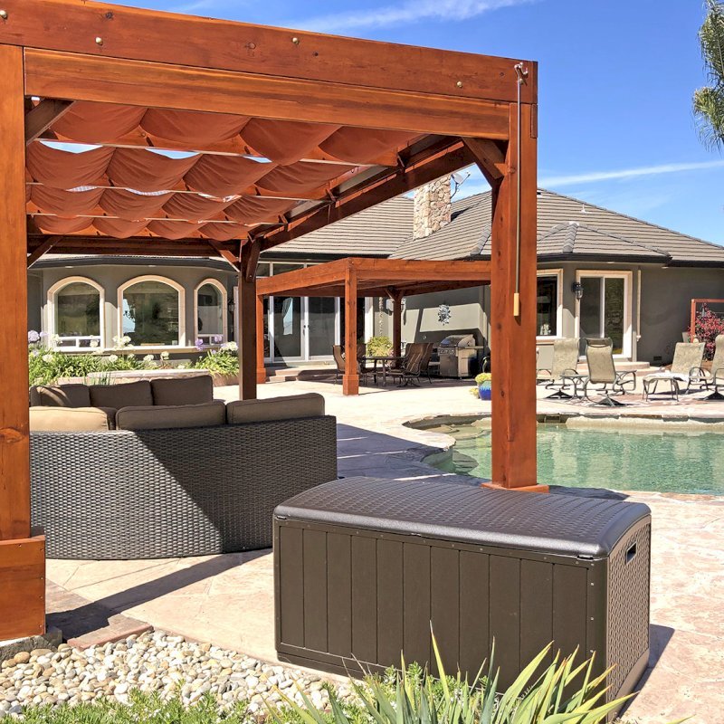 Retractable Shade Canopy Pergola Kit, Custom Made from Redwood