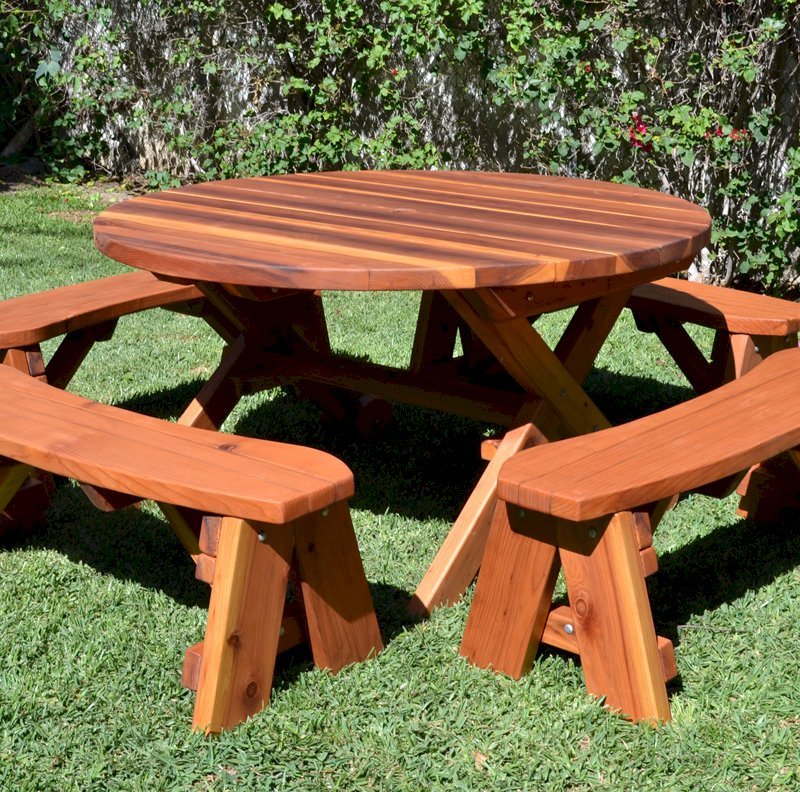 Round Wood Picnic Table with Wheels | Forever Redwood