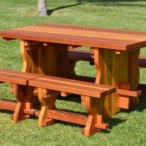 Natural Wood Outdoor Dining Table with Benches