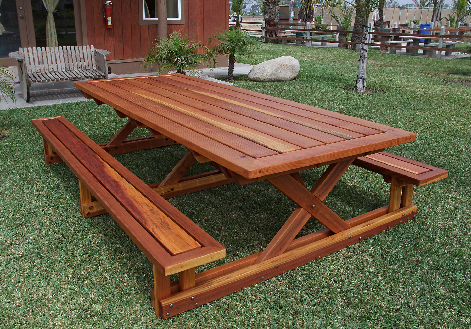 Chris's Picnic Table with Attached Benches Foreverredwood.com