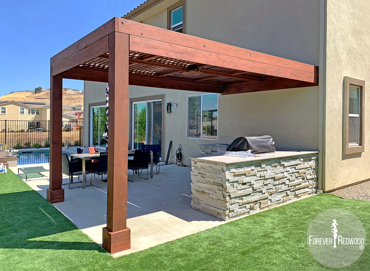 Modern Louvered Garden Pergolas Custom Made From Redwood